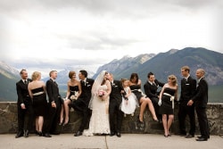 Bridal Party Photo Banff Canada Mountains In Background