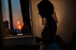 Bride Getting Dressed Sunset View Dallas Orion Ballroom