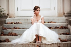 Elegant Bride Sitting On Steps SMU Campus