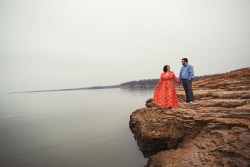 Engagement Picture Couple Rock Ledge Park By Water